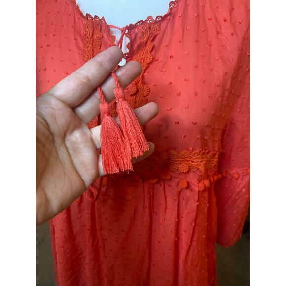 Sacred Threads Coral Tassel & Pom-Pom Dot Tunic Top Size Small - Picture 4 of 9